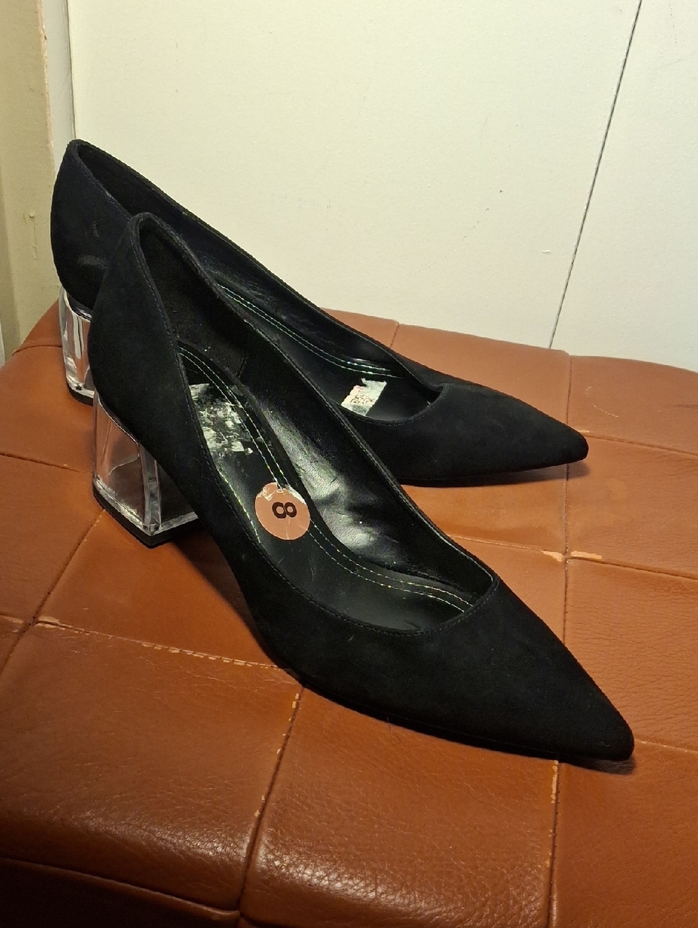 Bershka Black Pointed Pumps with Clear Block Heel